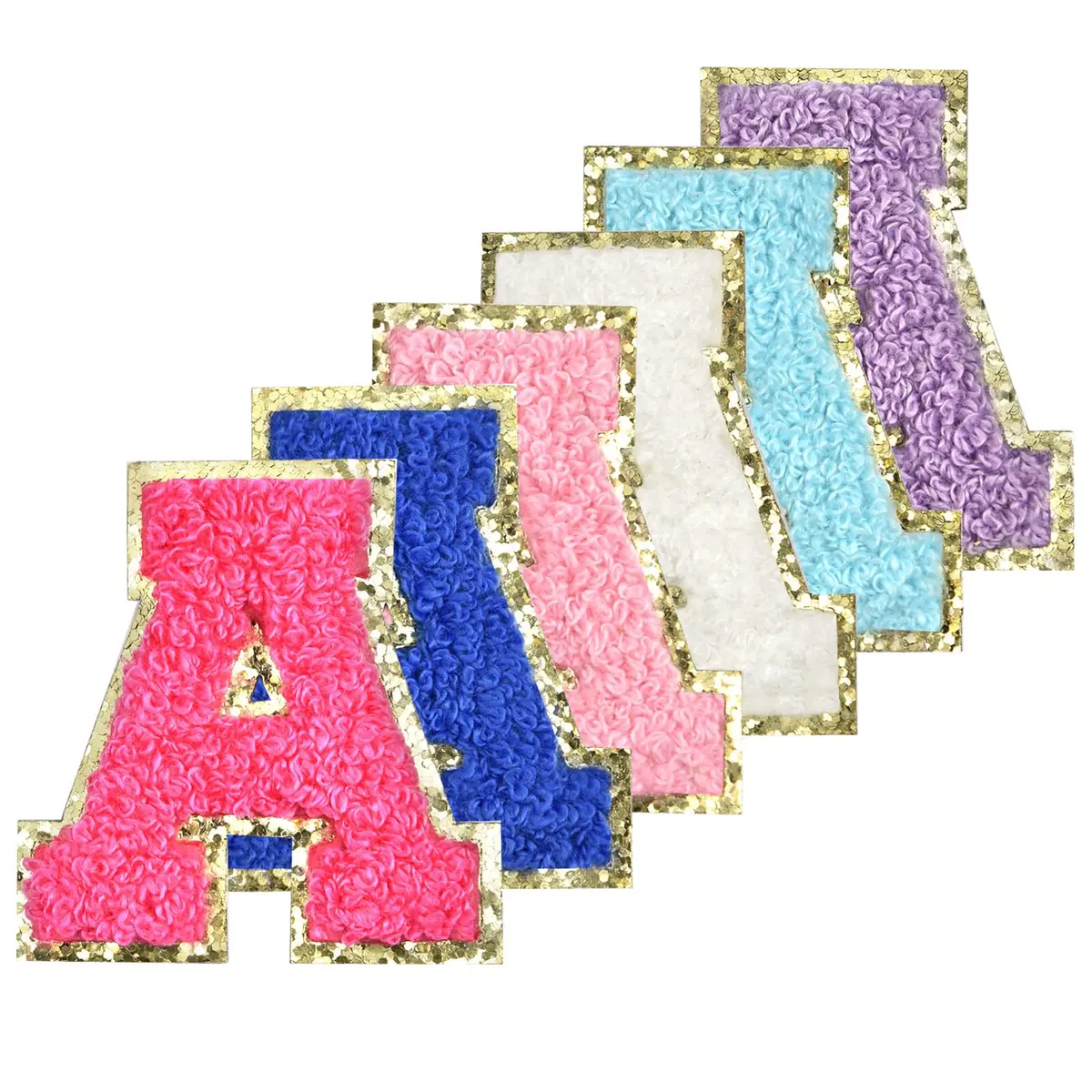 6 peças adesivos autoadesivos de letras de chenille ferro na universidade remendos de letras preppy grudam em letras felpudas com glitter para bolsa de roupas capa de telefone laptop (cor mista, A)