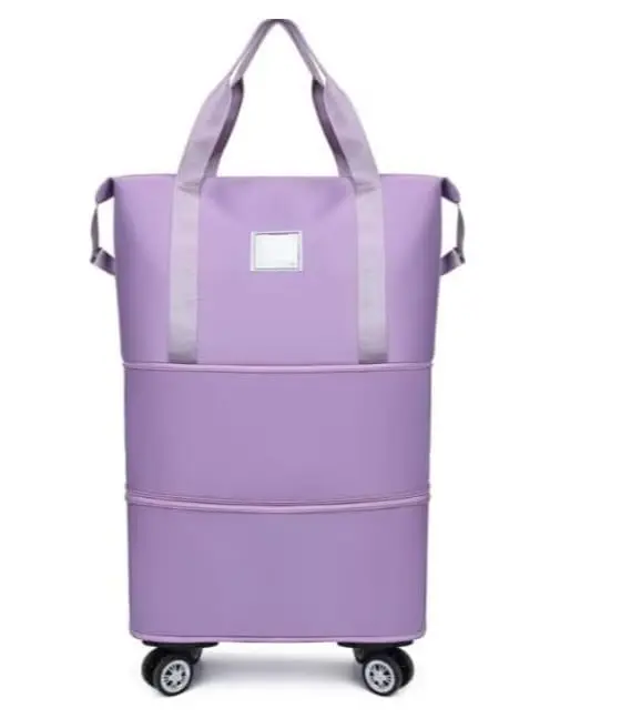 Bolsa de Viagem Dobrável com Rodinhas Impermeável Grande Capacidade – Mala Multifuncional Expansível com Compartimento Seco e Úmido -Lilás (Lilás)