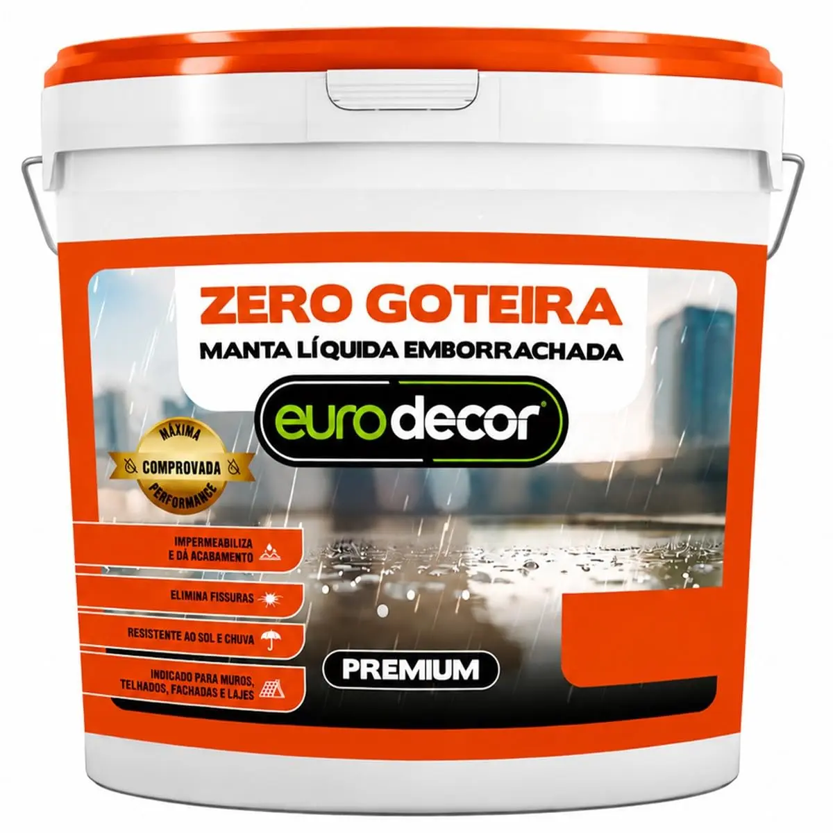 Manta Líquida Emborrachada Zero Goteira Eurodecor 3,6kg - Veda Trincas, Lajes e Telhados de Cerâmica (Gelo) - 1