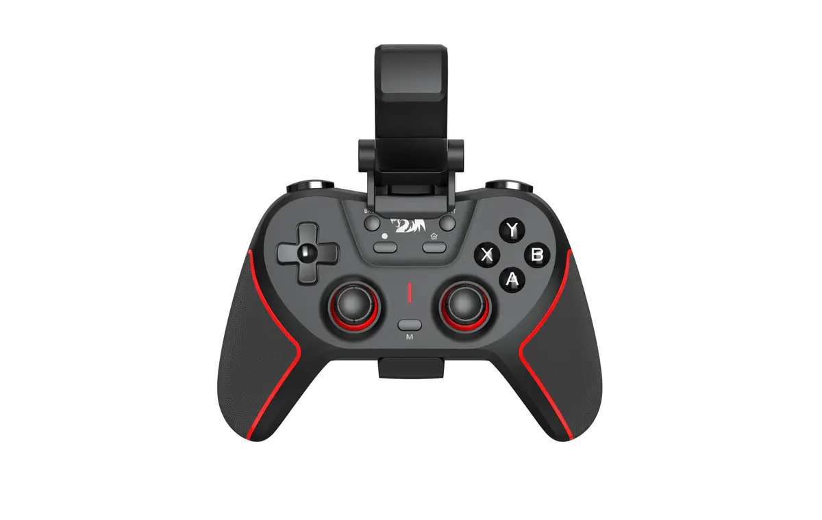 Redragon Controle Gamer Sempiten G712 Gamepad Sem Fio Bluetooth USB-C 2.4GHz Compatível c/ PC, Xbox, PlayStation, Android c/ Suporte p/ Celular Preto e Vermelho