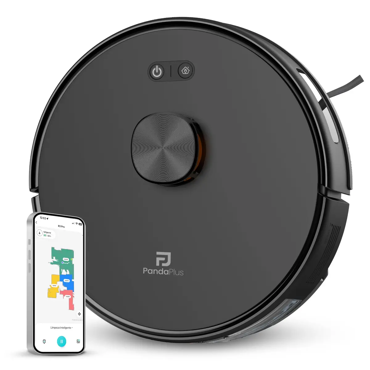 Robô Aspirador de Pó Inteligente AMG-R3 PRO 3 em 1 Varre, Aspira e Passa Pano com Mapeamento a Laser LDS, Compatível com Alexa e Google, Wi-Fi, App e Controle Remoto Panda Plus Bivolt (Preto) - 1