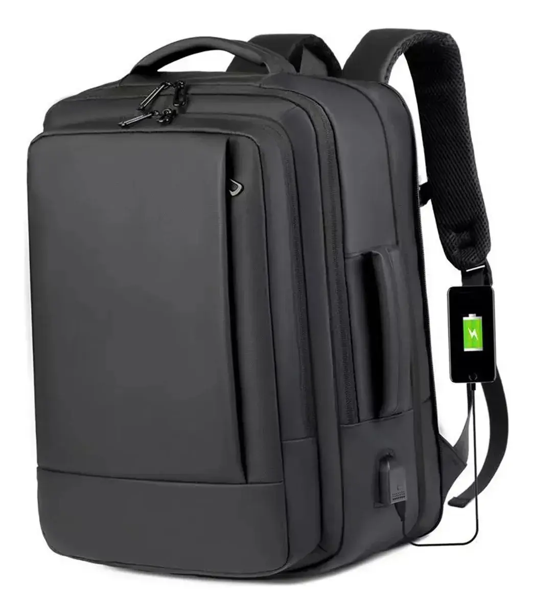 Mochila À Prova D'água Reforçada Expansível Para Viagens Diá Preto