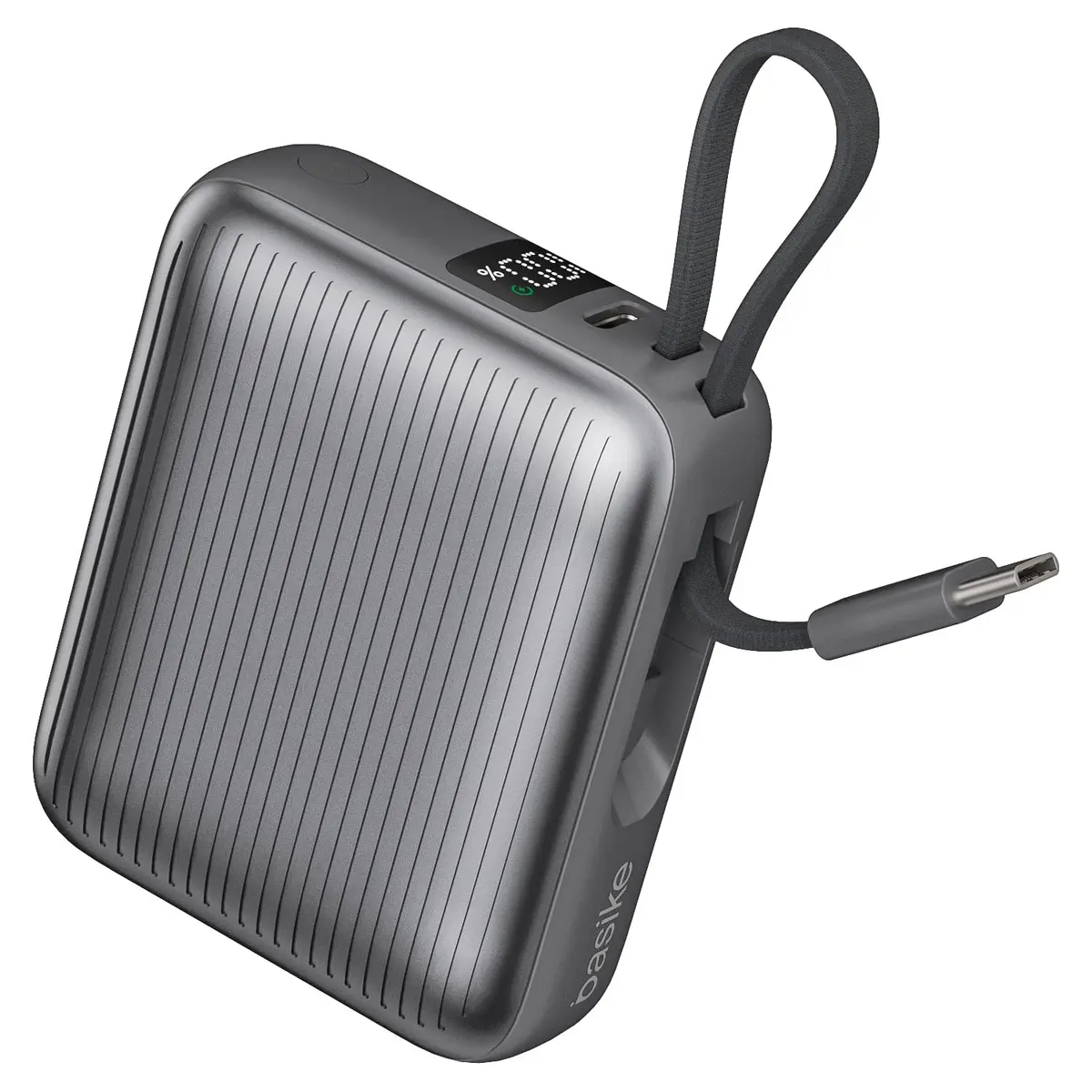 Basike Power Bank 10000mAh 35W, Cabo Tipo-C Integrado, Compacto, Cinza | Carregador Portátil, 2 Saídas, Bateria Externa de Carregamento Rápido PD/QC para iPhone Séries 17/16/15, Samsung S25/24/23/22