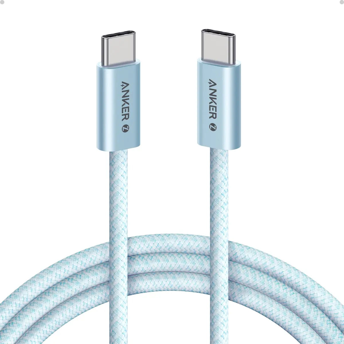 Anker Zolo Cabo USB-C para USB-C(Tipo C 1,8 m), 240W de Carregamento Rápido | Trançado e Livre de Sujeira, Conector Fino, para iPhone 18/17/16/15, Samsung, Xiaomi, MacBook, iPad, Tablet, Kindle, Azul - 1