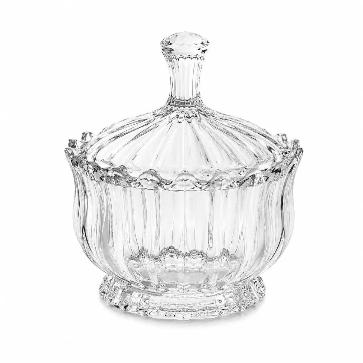 Bomboniere de Vidro com Tampa 900ml Transparente Brazilia HABITARA HOME | Relevo lapidado, tampa decorativa, mantém o conteúdo sempre visível, ideal para mesas e aparadores