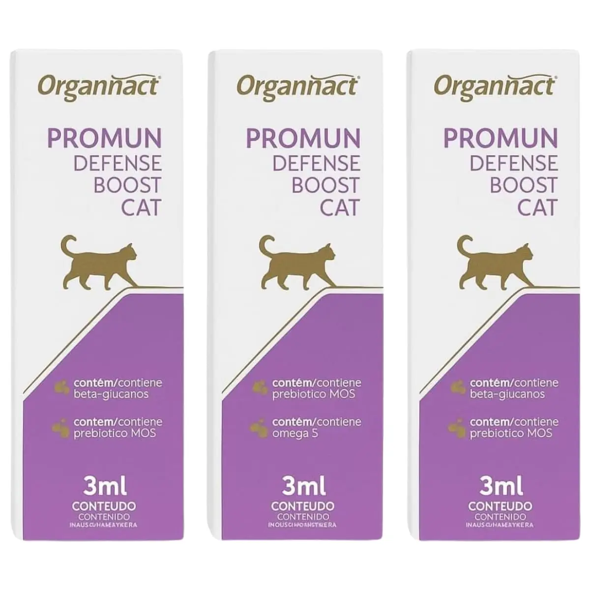 Kit 3 Promun Defense Boost Cat 3ML cada Suplemento Vitamínico Mineral Suporte Nutricional para Gatos Casa Buritis