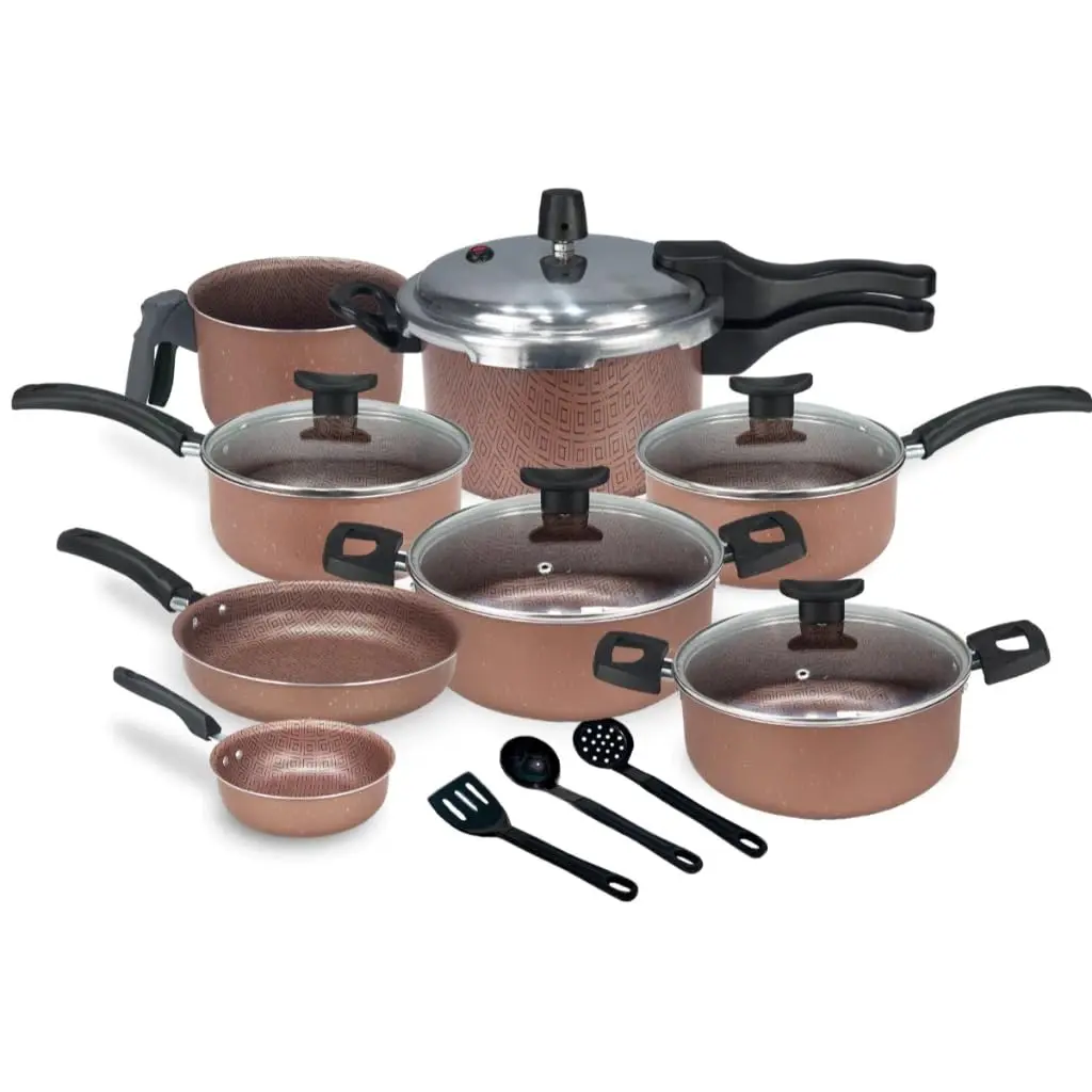 Jogo de Panelas Antiaderente, 11 Peças com Panela de Pressão 2.5L (Chocolate)