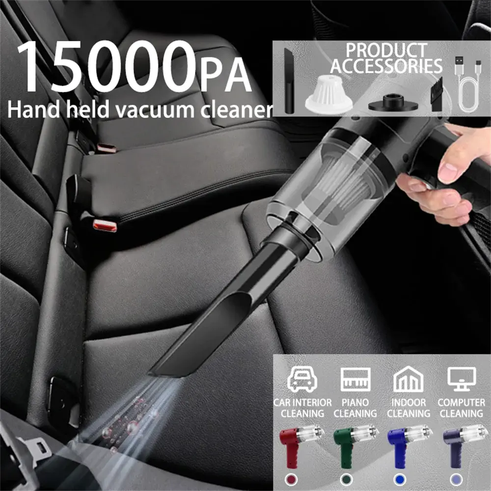 Coletor de pó de ar comprimido 15000PA, aspirador portátil sem fio de alta potência, aspirador de pó para carro, secador de cabelo mini portátil - 1