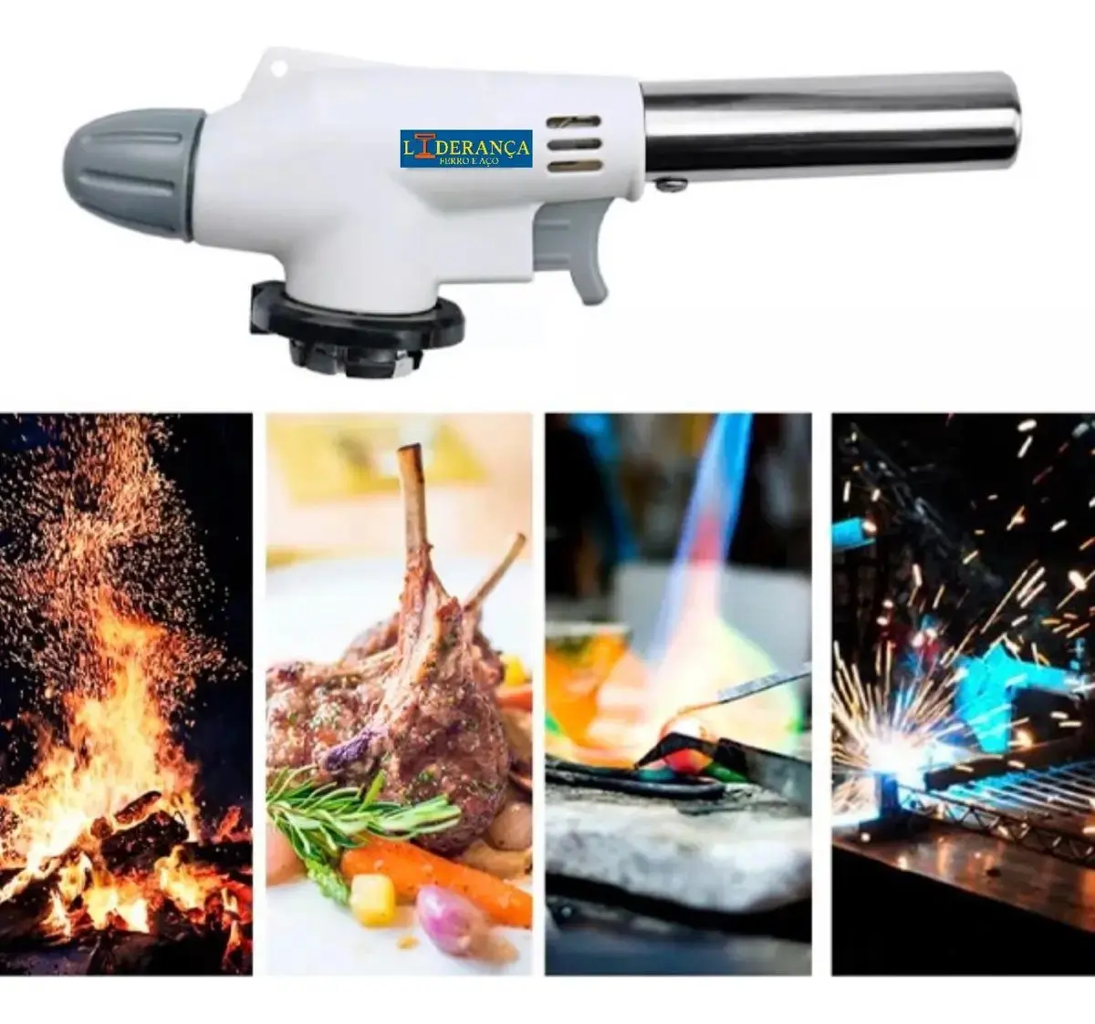 Maçarico Profissional Universal Multiuso Gourmet Portátil Com Regulagem De Chamas Kit Completo Com 3 Refil Para Chef De Cozinha Confeiteiro Flambar Solda Marca - Liderança Ferro E Aço thumbnail 3