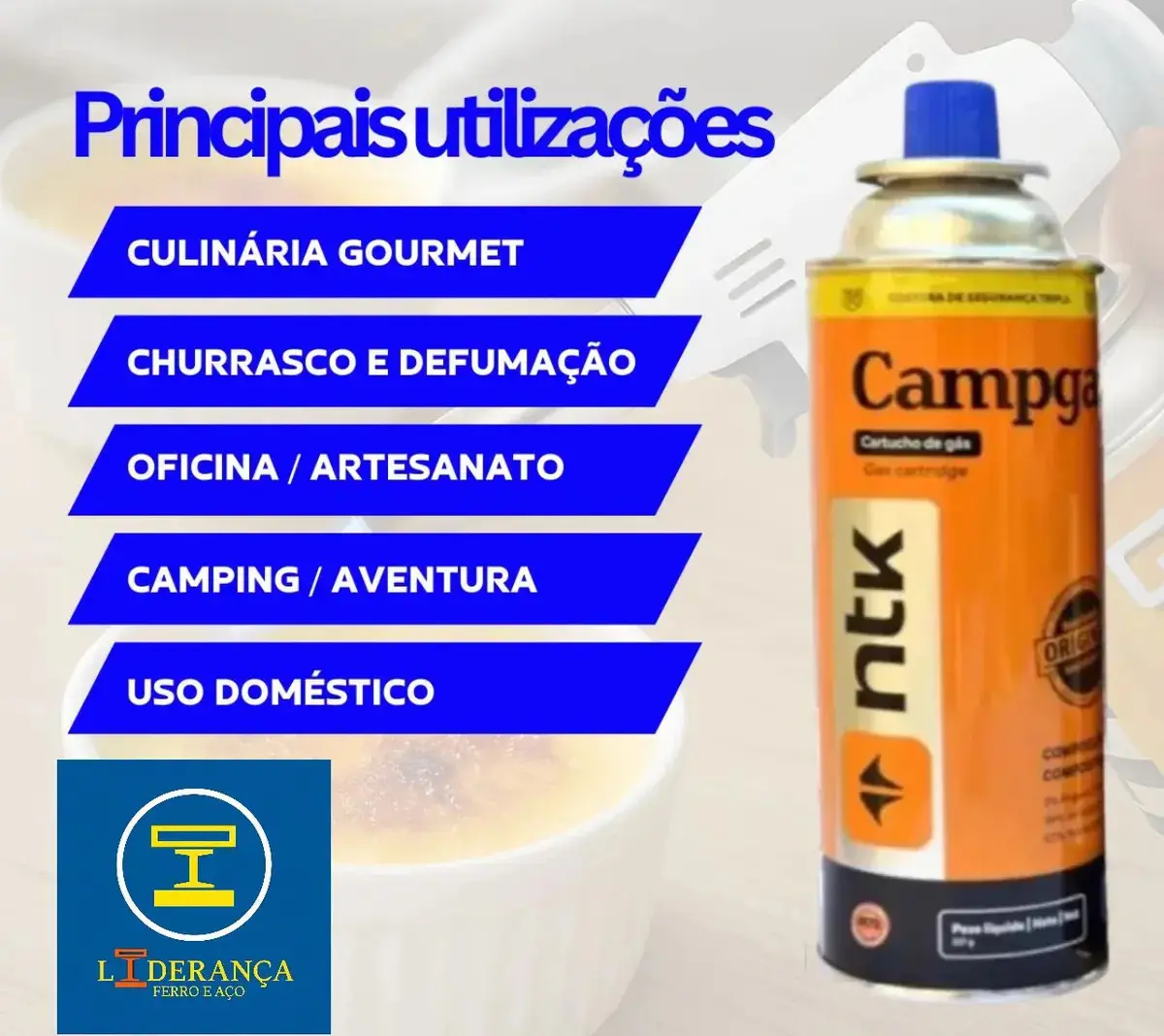 Maçarico Profissional Universal Multiuso Gourmet Portátil Com Regulagem De Chamas Kit Completo Com 3 Refil Para Chef De Cozinha Confeiteiro Flambar Solda Marca - Liderança Ferro E Aço thumbnail 5