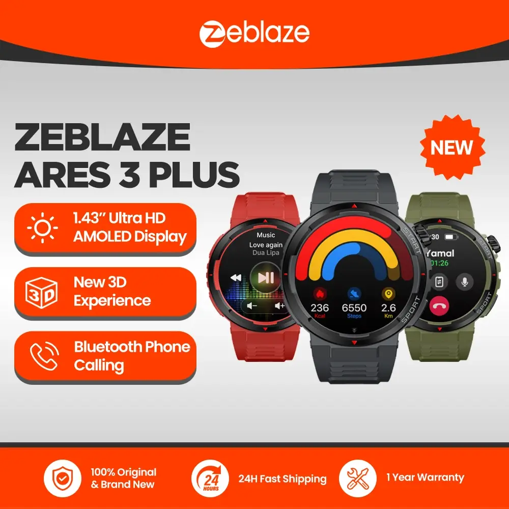 Novo zeblaze ares 3 plus 1.43 ''hd amoled display chamada de voz smartwatch novo 3d interativo saúde & fitness rastreamento relógio inteligente