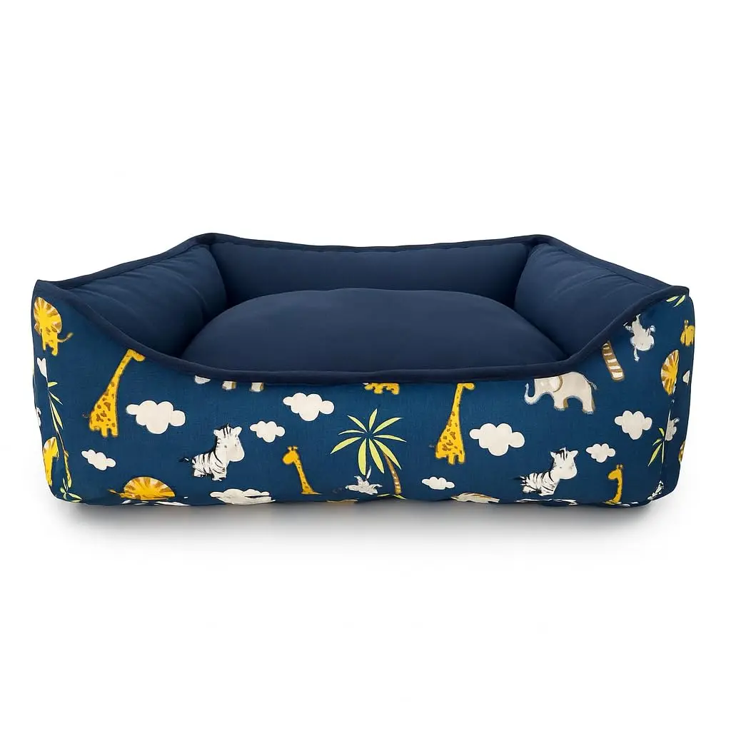 Cama PET dupla face com zíper para fácil remoção da espuma e lavagem (Médio, Azul Escuro Safari)