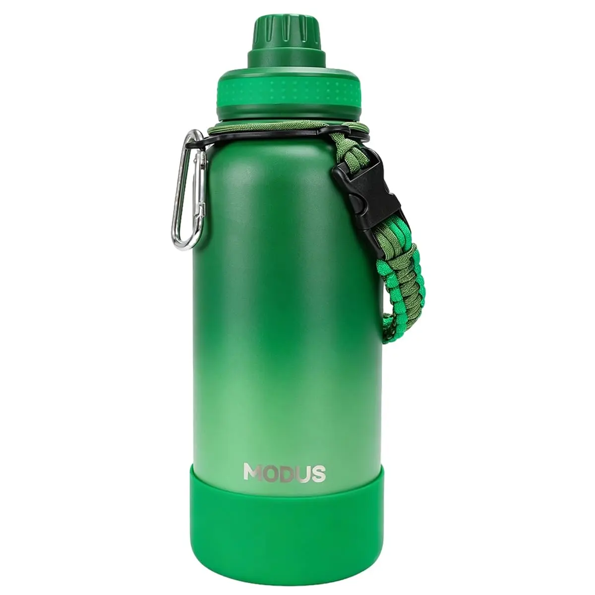 MODUS Garrafa Térmica 950ml - Parede Dupla de Isolamento 24horas Gelado | com Base Emborrachada Anti Derrapante, Alca Paracord (Gradiente Preto e Verde)