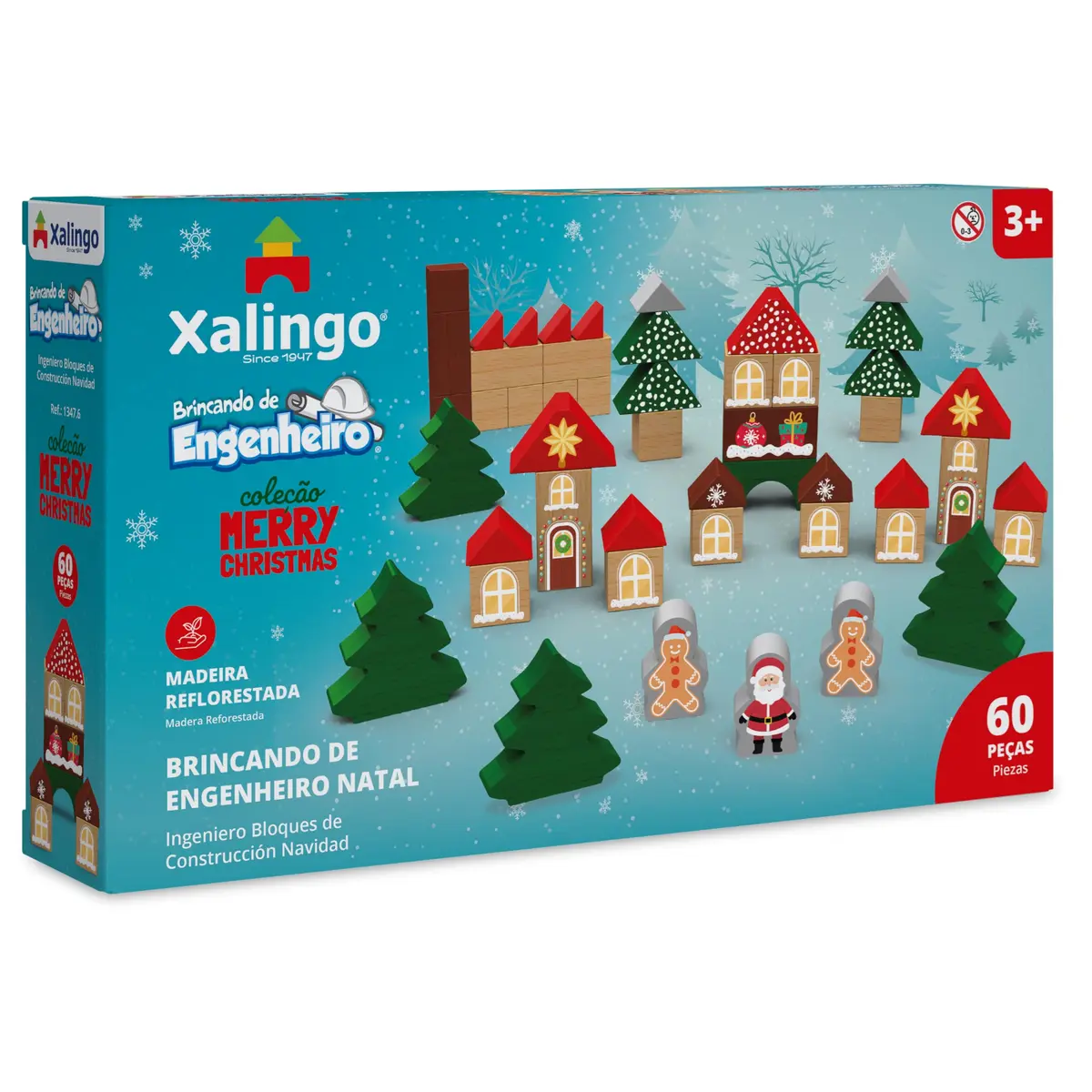 Xalingo Blocos de Montar Brincando de Engenheiro Natal Madeira 60 Peças - 1