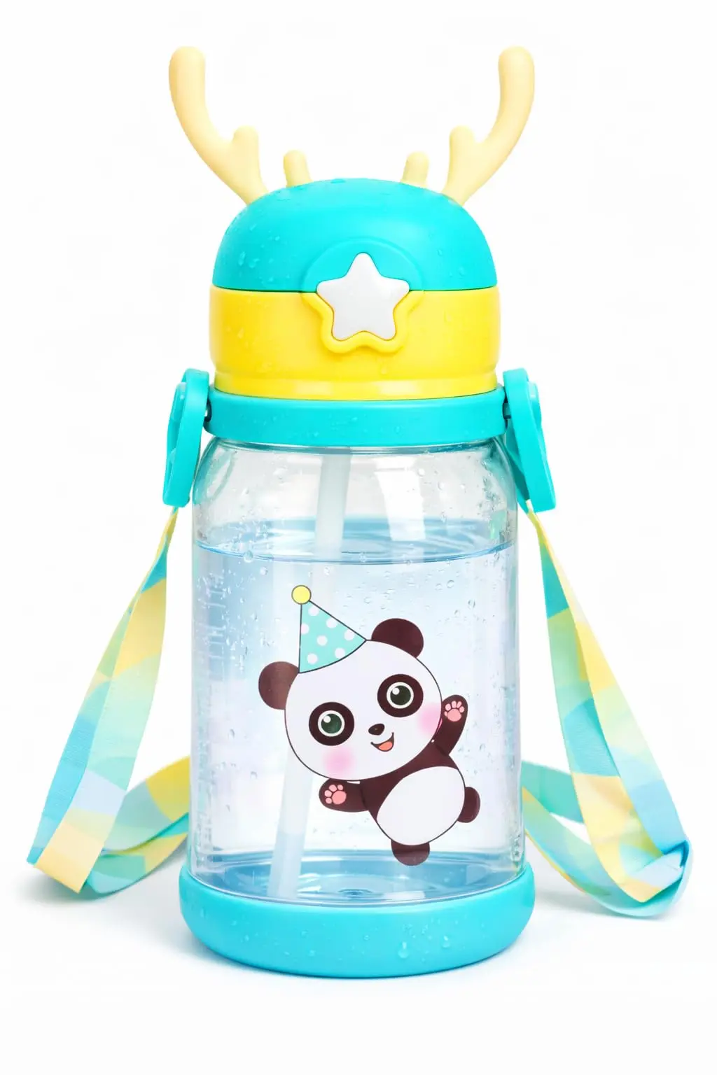 Garrafa Alce com Canudo e Alça de Transporte 600ml Antivazamento Squeeze com Tampa de Botão, Garrafinha Portátil para Escola, Passeios, Viagens e Uso Diário (Verde)