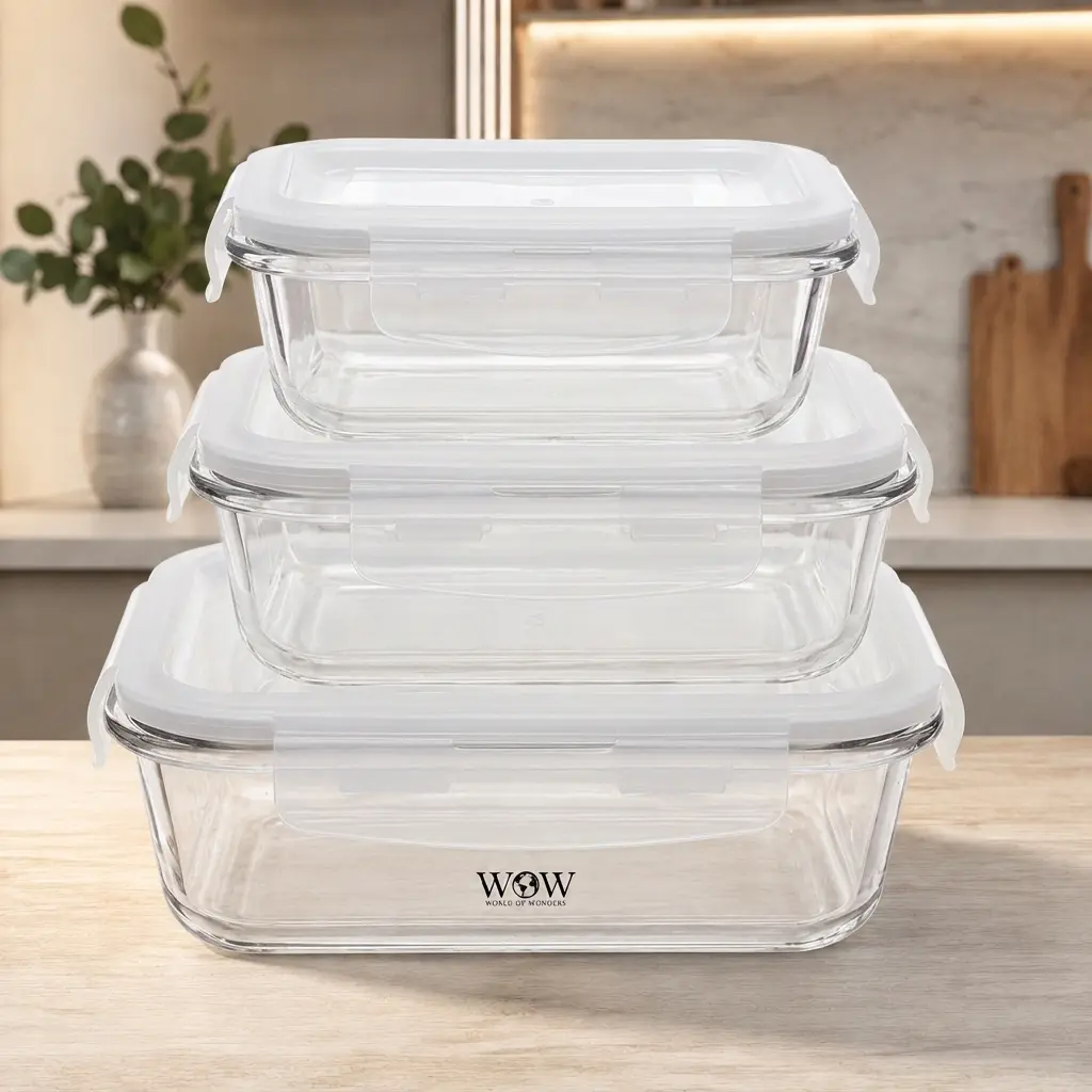 Kit 3 Potes De Vidro Hermético 320Ml 520Ml 800Ml Refratário - 1