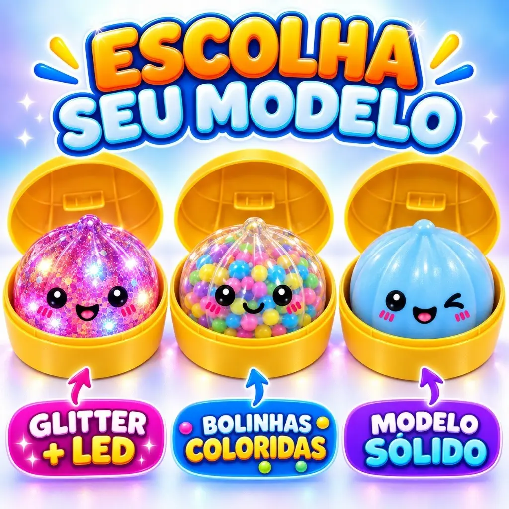 Squishy Bolinho Dumpling Raro Brilhante Glitter Led 9cm Anti Estresse Pãozinho Baozi - 1