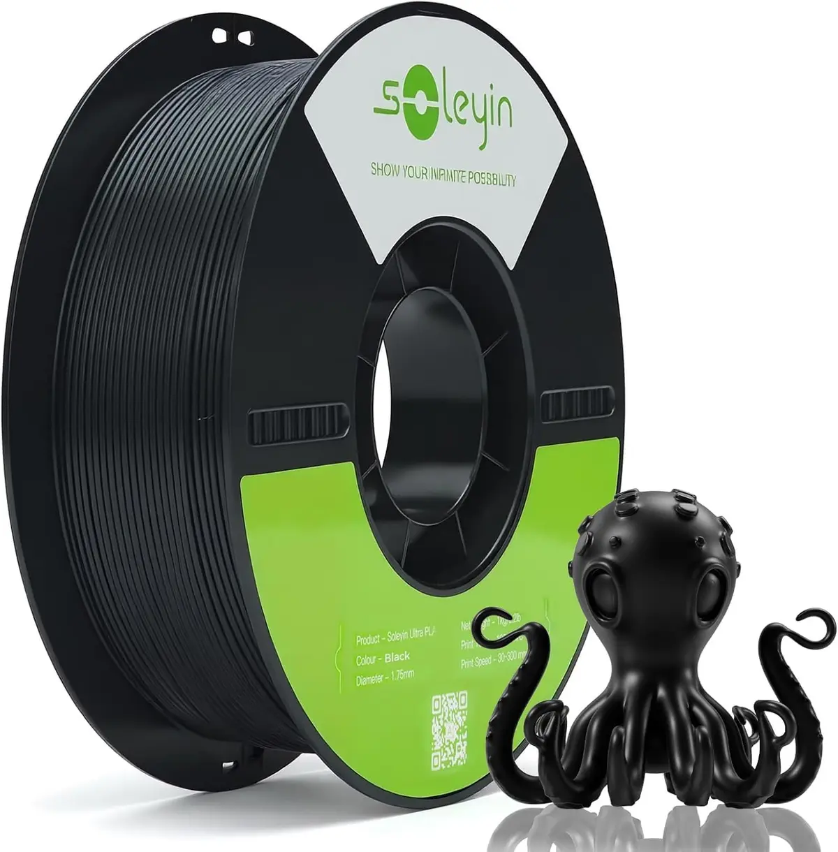 Creality Filamento de impressora 3D colorido Soleyin Ultra PLA 1,75 mm, 300 mm/s Precisão de alta velocidade +/- 0,02 mm, resfriamento e modelagem rápidos, carretel de 1 kg (1 kg) (preto)