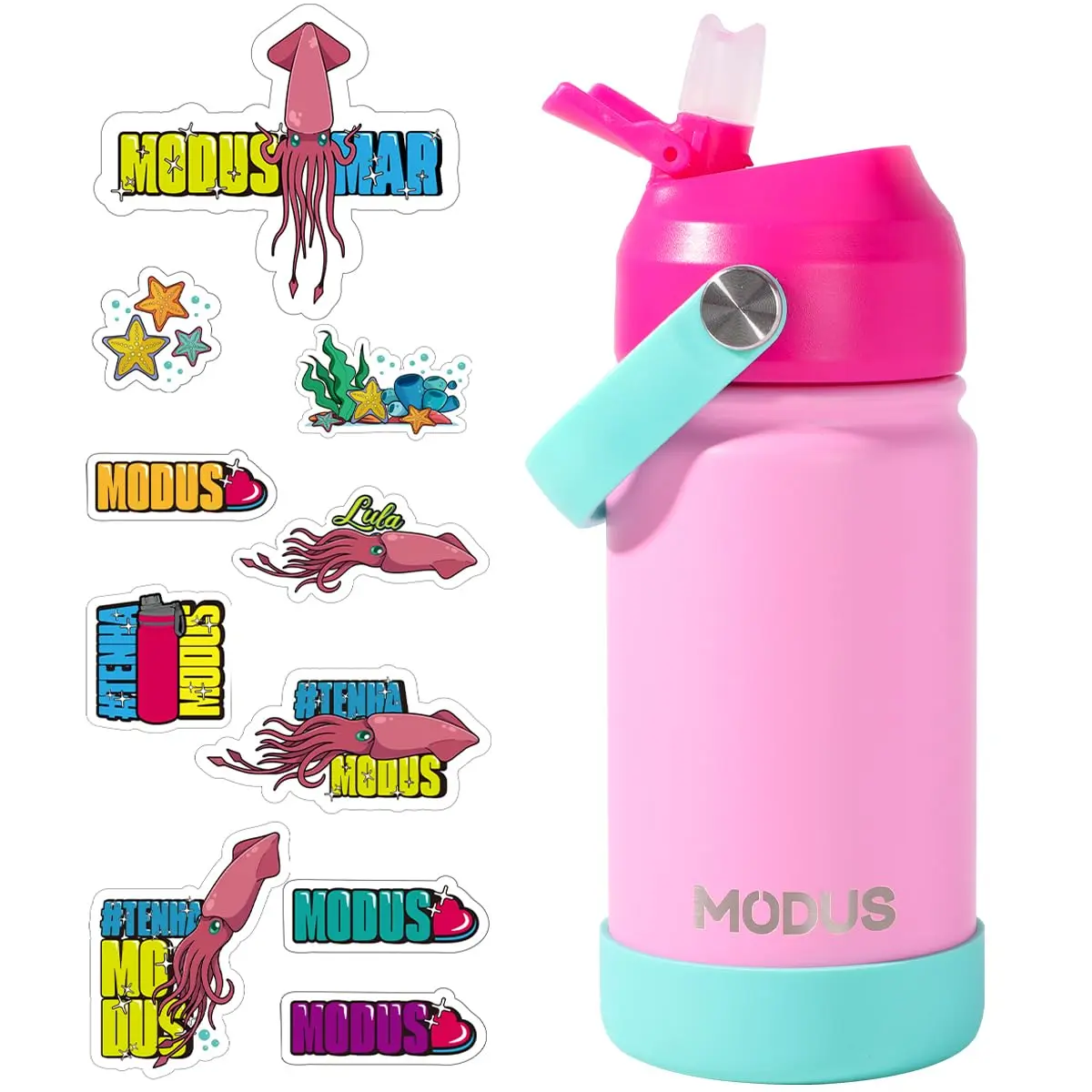 Garrafa Termica Infantil 420ml Inox com Adesivos e Base Silicone