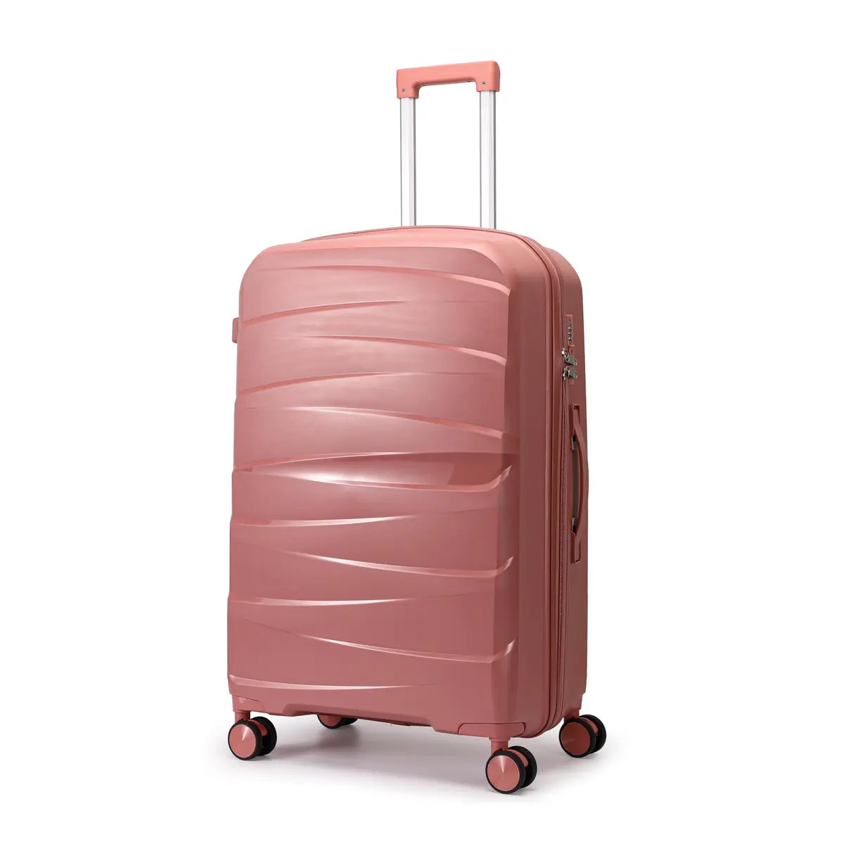 Mala De Viagem Média 23Kg Polipropileno 4 Rodas Duplas 360 Fibra Rígida Tamanho M Leve Resistente Para Despachar (ROSA, médio)