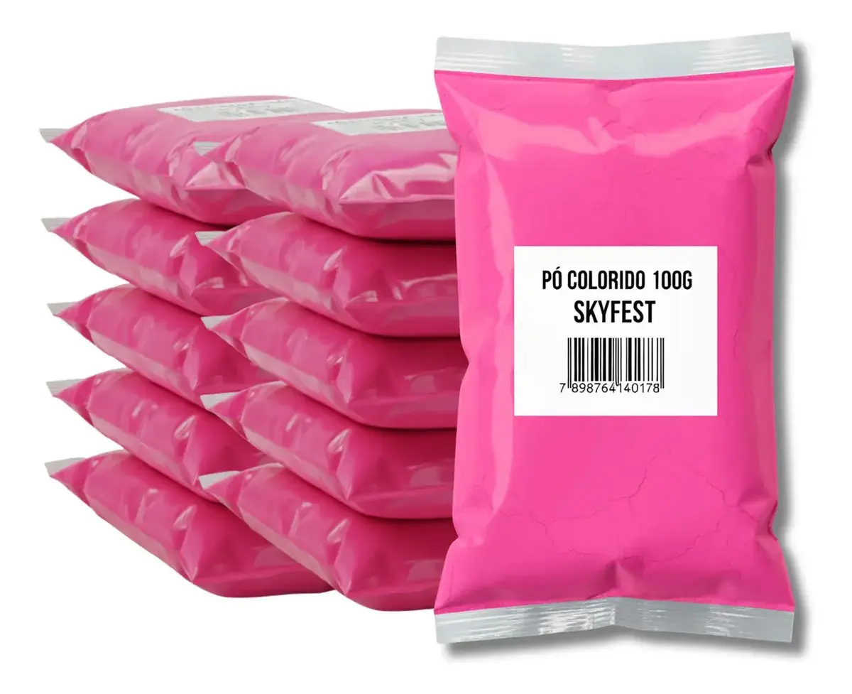 Kit 10 Pó Colorido 100g Tinta Em Pó Festa Holi Skyfest Cor Rosa