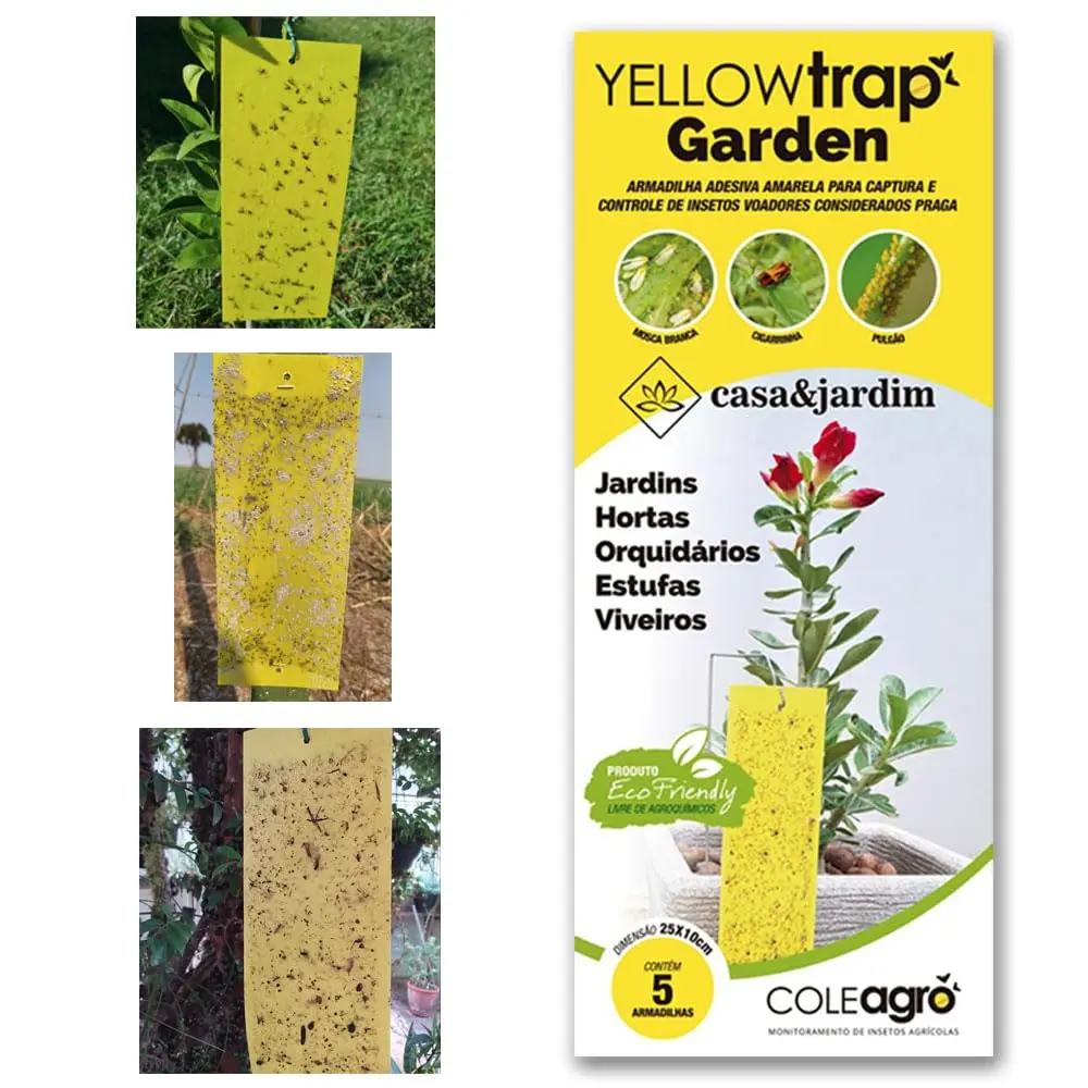 Armadilha Amarela Adesiva Contra Insetos - 05 Unidades Yellow Trap Garden