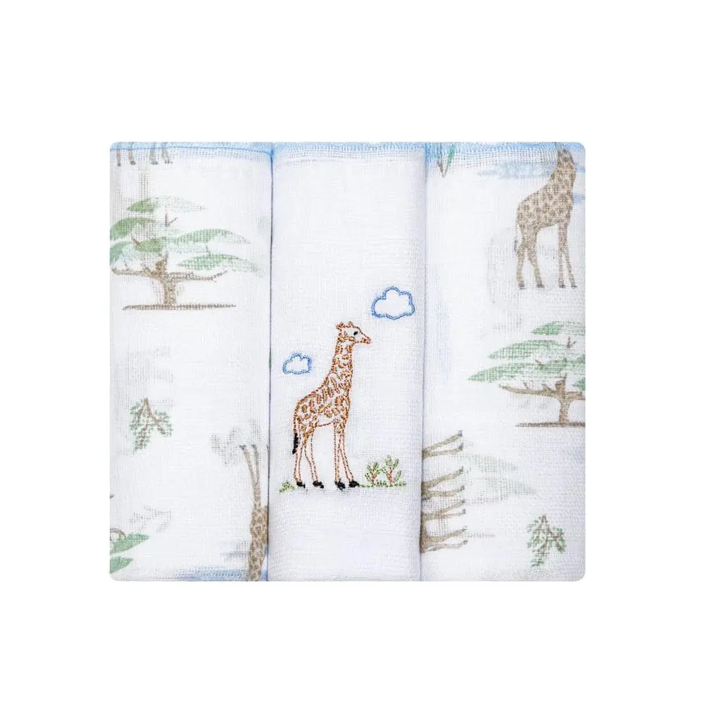 Fralda Pano de Bebê Papizinha Bordada e Estampada 63 cm x 63 cm Pacote com 3 Unidades, África