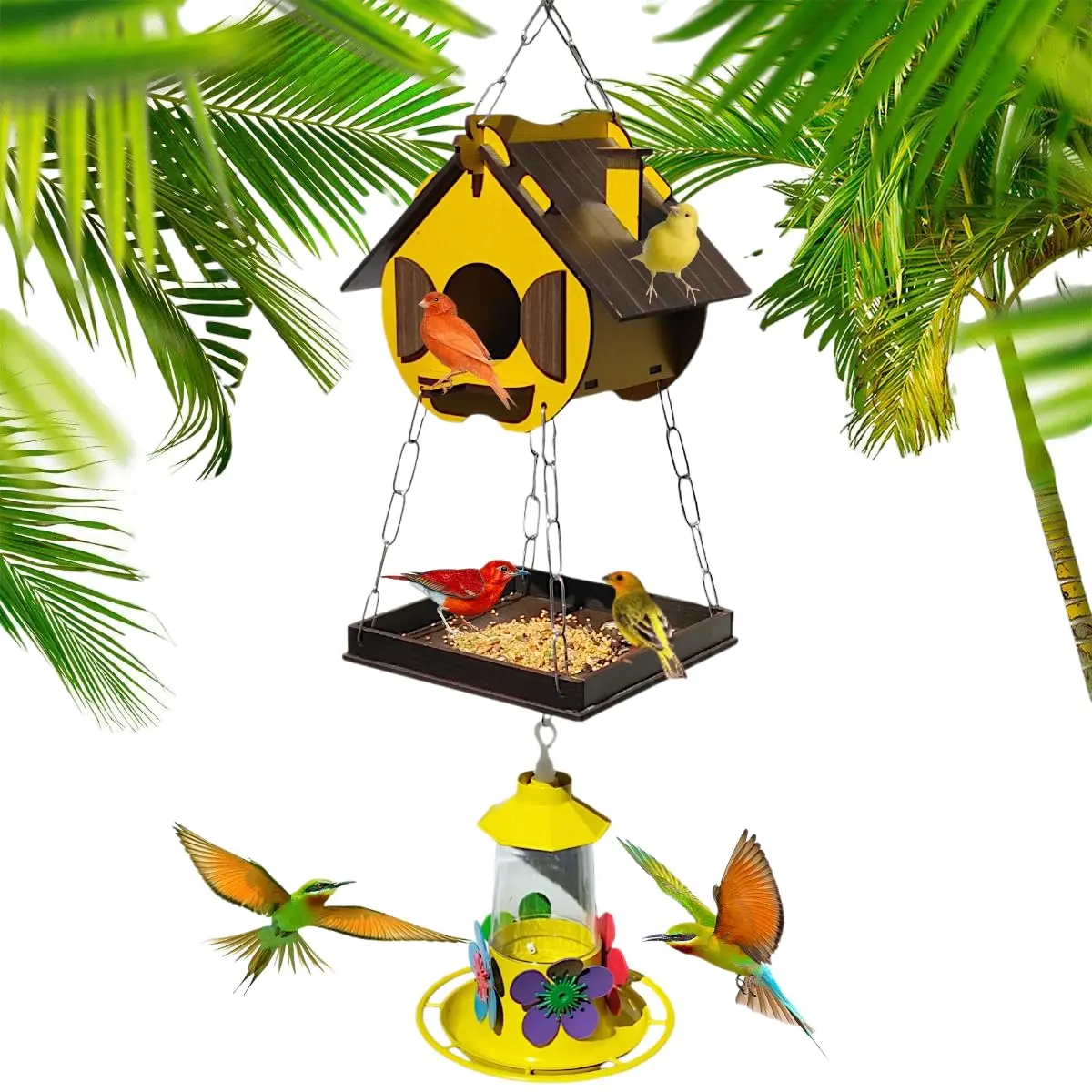Casinha De Passarinhos Comedouro Bebedouro Para Beija-flores Livres (Amarelo)