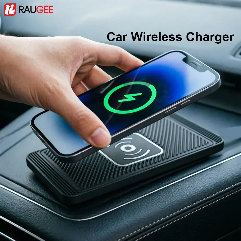 Carregador Sem Fio para Carro para iPhone 17 16 15 14 13 12 Pro Max X Samsung S25 S24 Xiaomi, Base de Carregamento Sem Fio para Carro em Silicone Antiderrapante