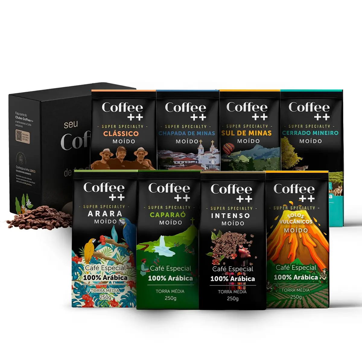 Kit 8 Pacotes Café Especial em Grãos Coffee Mais Variedades