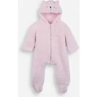 macacão infantil de pelúcia com capuz e orelhas rosa