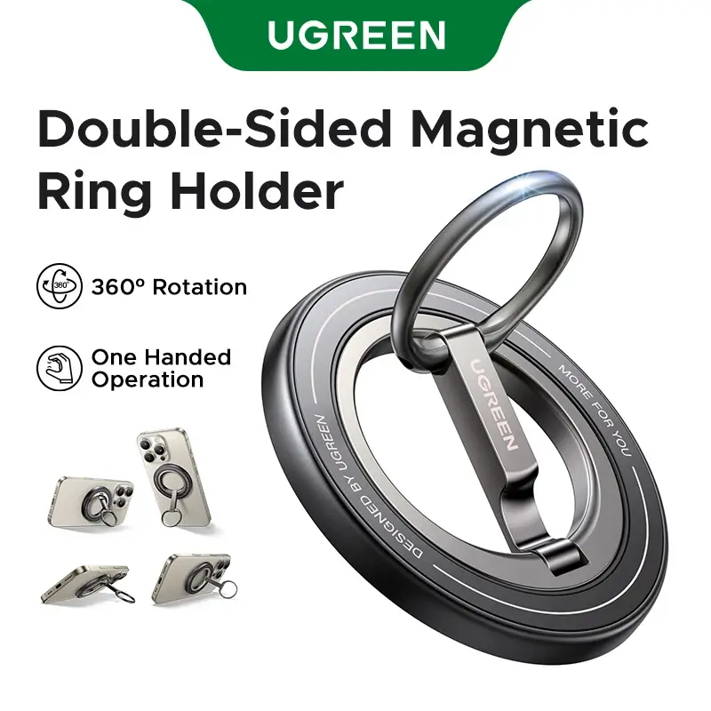 Suporte de anel magnético de telefone dupla face UGREEN 360 ° Suporte de telefone giratório para iPhone Magsafe forte 17 16 15 ProMax Xiaomi Samsung - 1