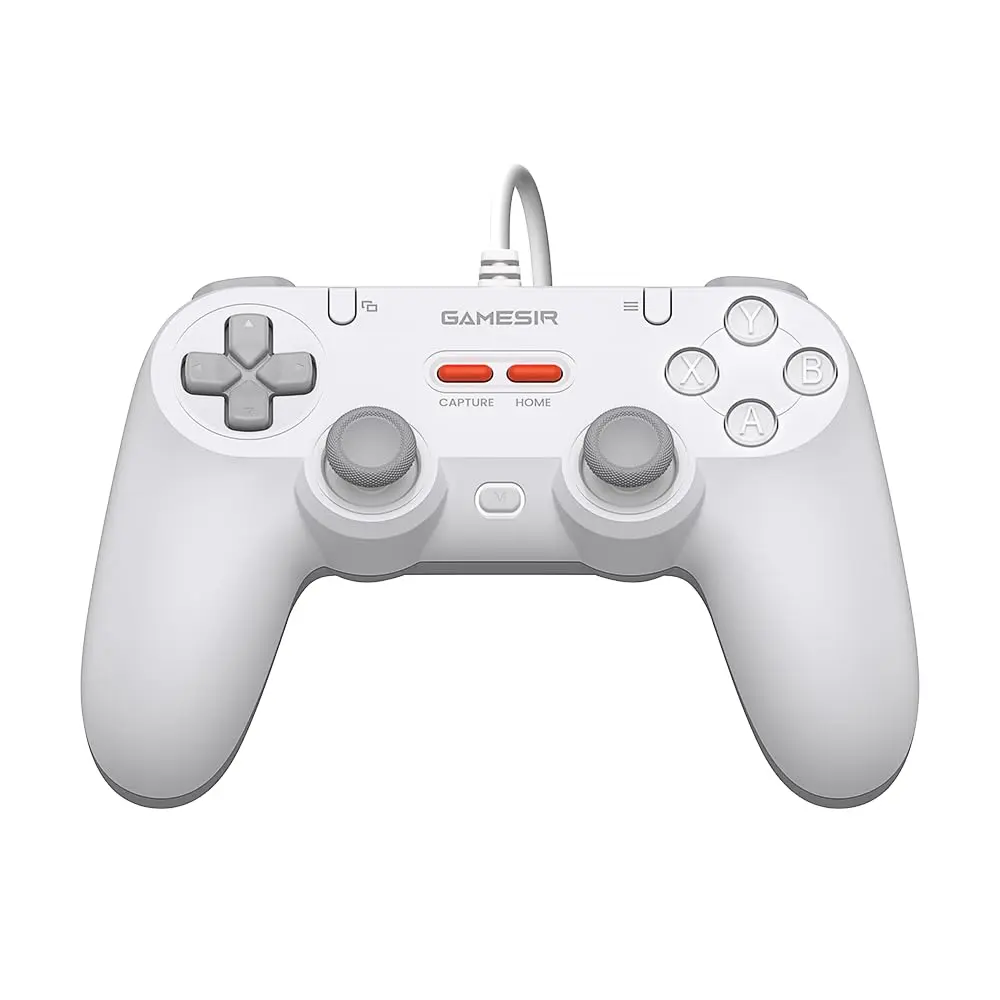 Controle GameSir Tegenaria Lite com Fio para Switch, PC, Android, iOS e Steam, Design Retrô Anos 90, Hall Effect Anti-Drift, 1000Hz Polling Rate, Baixa Latência, Botões Programáveis, Vibração Dupla - Branco Elegante