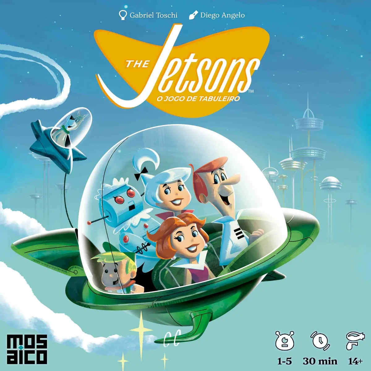 Mosaico Jogos | The Jetsons - O Jogo de Tabuleiro | Controle os Jetsons em suas aventuras por Orbit City nesse Euro médio familiar de 1 a 5 pessoas | 30 Minutos
