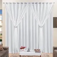 Cortina 2 Mts Sala Quarto Voal com Microfibra para Trilho Comum Branca Barata - 100% Poliéster
