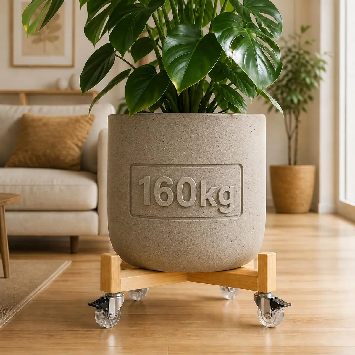 Suporte para Vaso de Planta Premium com Rodinhas | Base Formato X 30cm Reforçada | Rodízios em Silicone Antirrisco com Freio | Para Plantas de Chão | Suporta até 160kg | by Ateliê TH Wood Art