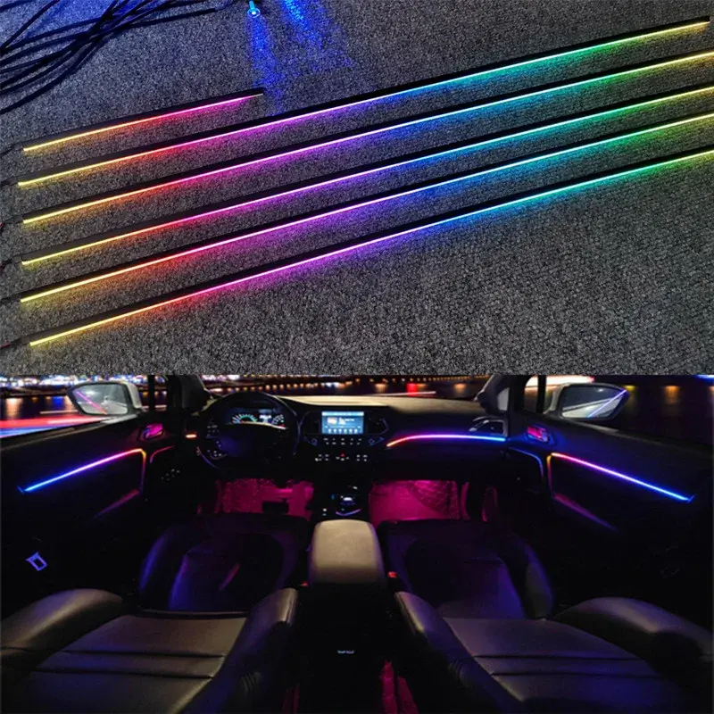 Sinfonia universal carro led luz ambiente 64 rgb cor interior do carro guia de luz acrílica decoração atmosfera luz 18/10/6 em 1 - 1