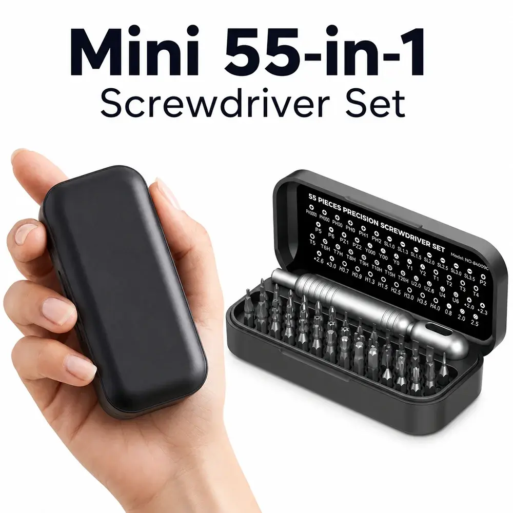 Conjunto de Chaves de Precisão Magnéticas 55 Peças: Kit de Ferramentas para Reparo com Pontas Torx, Hex e Phillips para Celulares, Relógios, Laptops e Eletrônicos – Ideal para DIY e Presentes