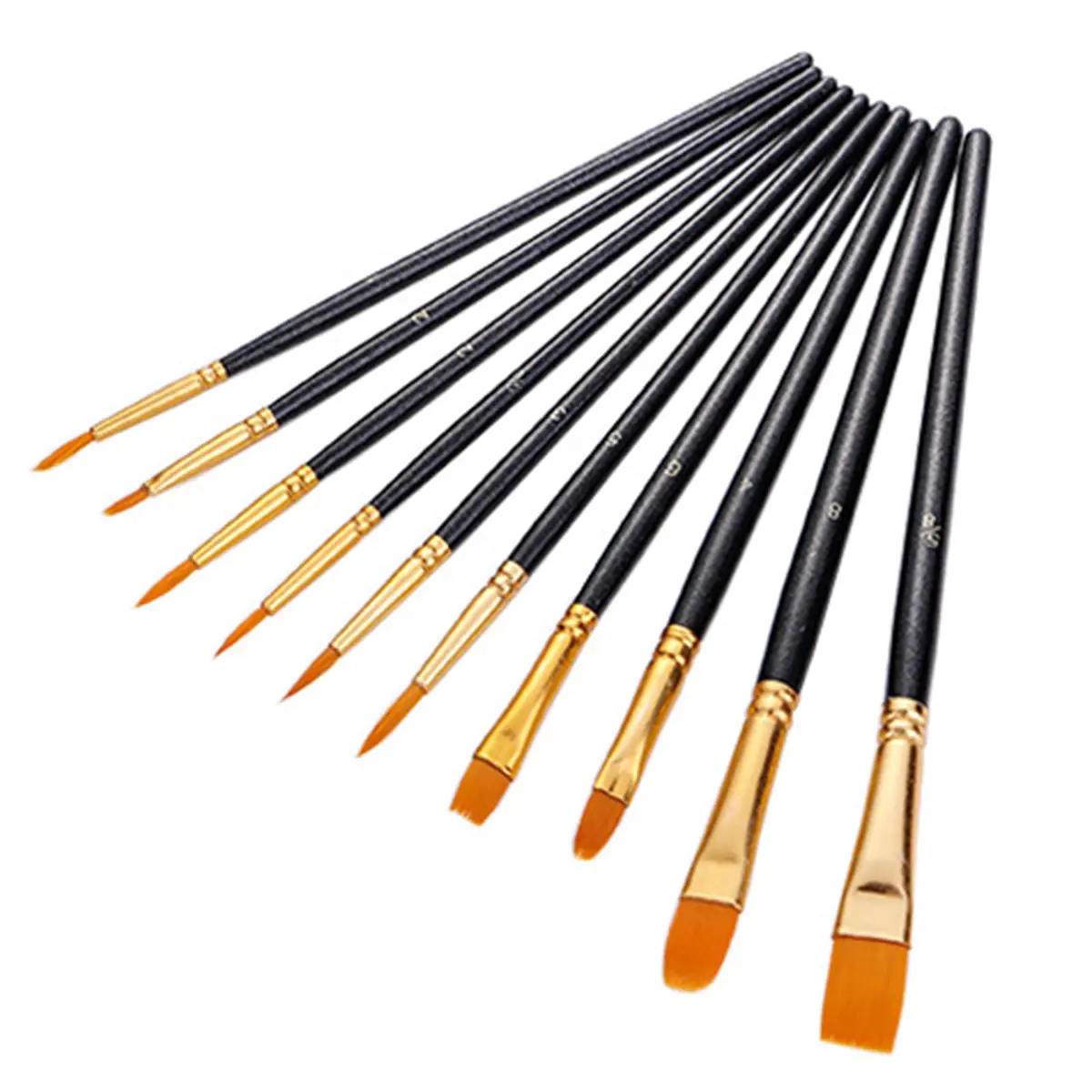 Kit de Pincéis para Pintura 24 Peças Pontas Chatas Finas Redondas para Acrílico Aquarela Artesanato e Trabalhos Manuais (10 Peças Preto) - 1