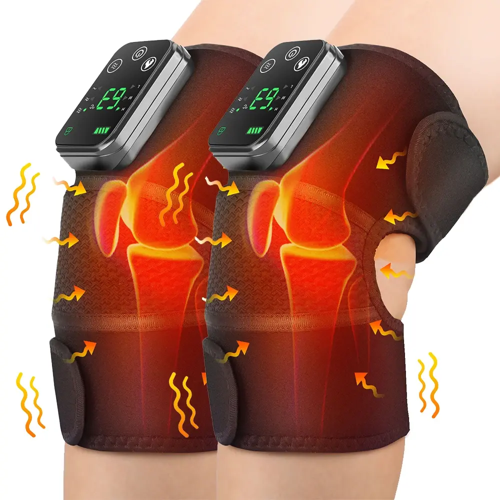 Massageador de joelho recarregável, massagem vibratória de 3 engrenagens, cinta de ombro ajustável, almofadas de aquecimento elétrico, aquecedor de perna e joelho