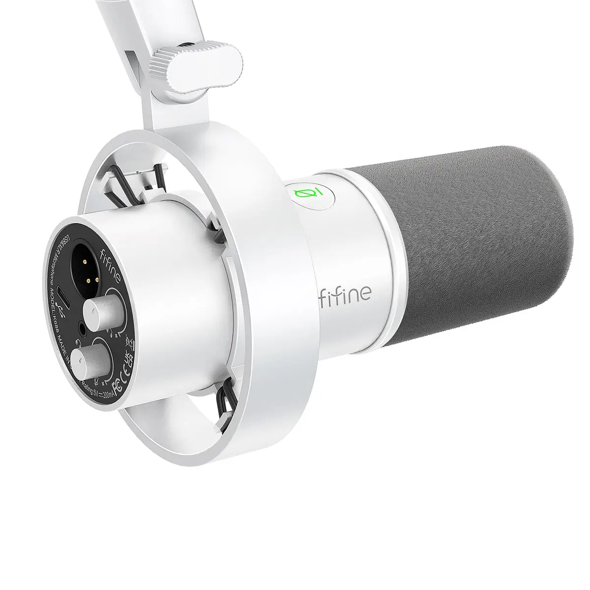FIFINE Microfone dinâmico XLR estúdio,microfone USB para podcast PC para gravação streaming, vocal XLR/USB mic com Tap-to-Mute,botão de ganho,monitoramento de fones ouvido-Amplitank K688 Branco