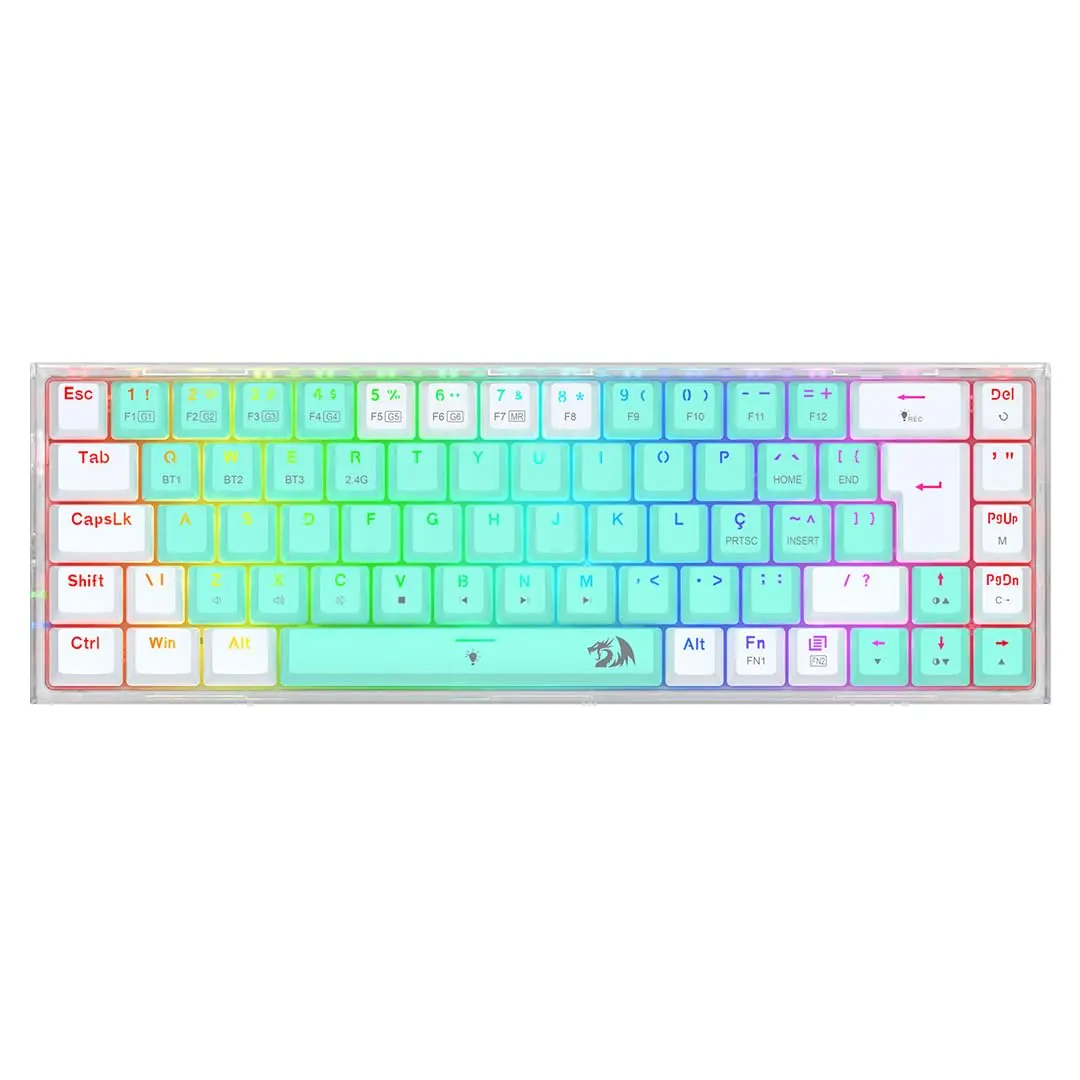 Teclado Mecânico Gamer Redragon Castor Pro RGB Branco com Menta 65% Switch Gentle Lime K631RGB-PRO-GW (PT-GENTLE LIME)