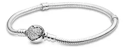 Bracelete De Prata E Fecho Redondo Coração Brilhante - 1
