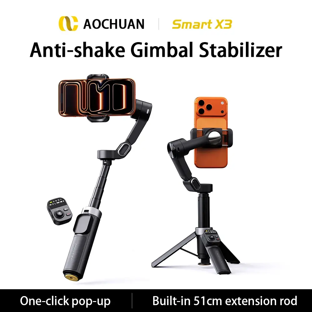 Estabilizador de Gimbal Portátil AOCHUAN X3 com Bastão Extensor Integrado e Tripé, Rastreamento Facial para iPhone 12-17 e Smartphones Android Samsung - 1