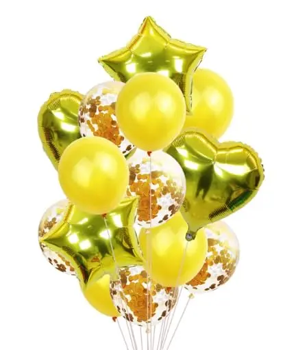 Kit Buquê de Balões Metalizados 14 Peças (Dourado) | Decoração para aniversário, casamento, dia dos namorados e festas em geral