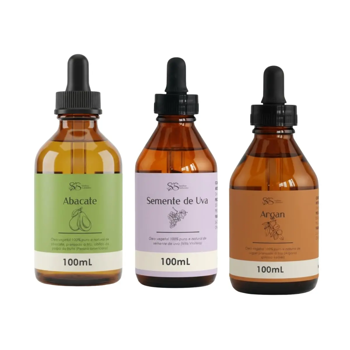 Trio Óleos Abacate + Argan + Semente de Uva Prensado à Frio 100mL