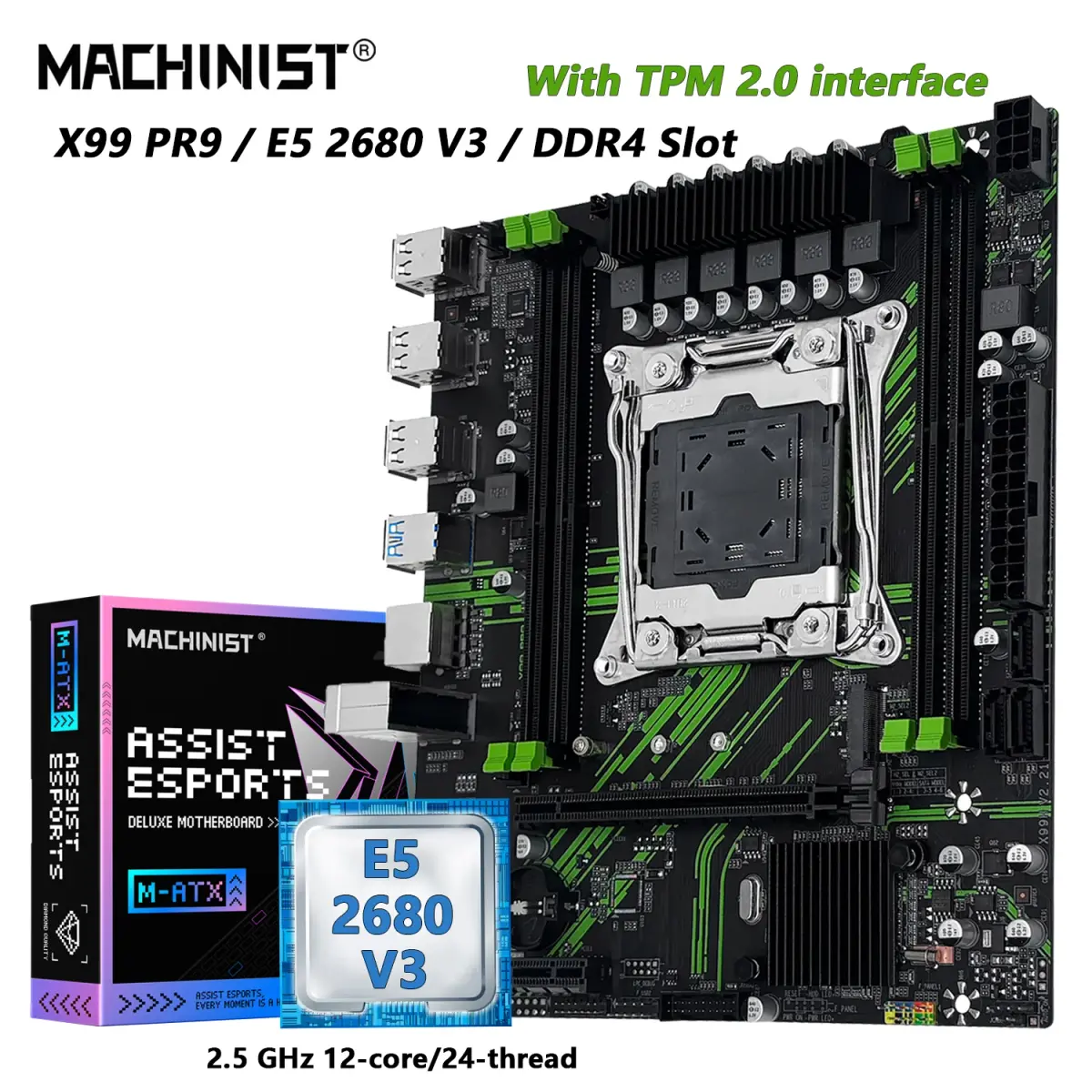 Placa-mãe MACHINIST PR9 X99 com Módulo TPM2.0, Suporte para CPU Intel Xeon E5 2680 V3, RAM DDR4, USB3.0 de Canal Duplo, Kit Opcional