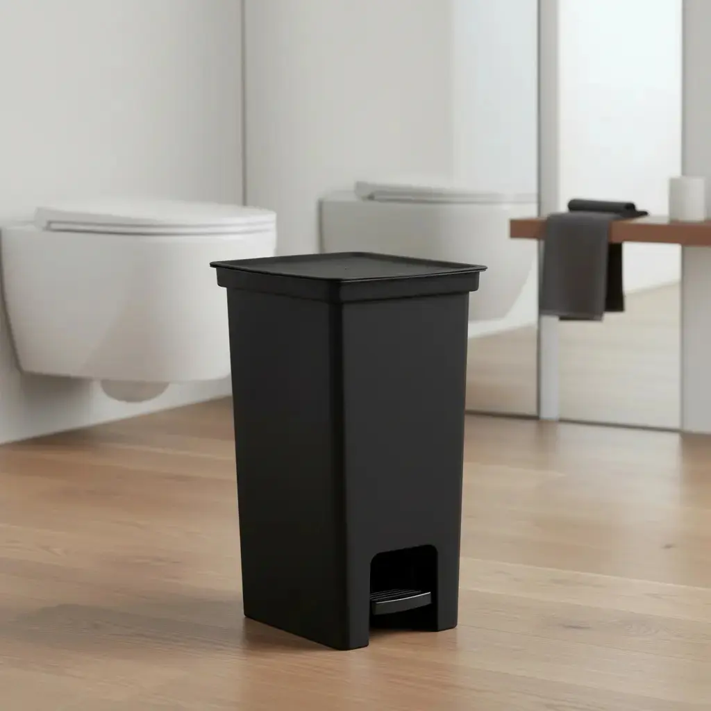 Lixeira 10 Litros Fly Paramount Preta Com Pedal - Cesto de Lixo Plástico para Banheiro Cozinha Lavabo, Tampa com acionamento por pedal e Aro Interno Para Travar Saco de Lixo