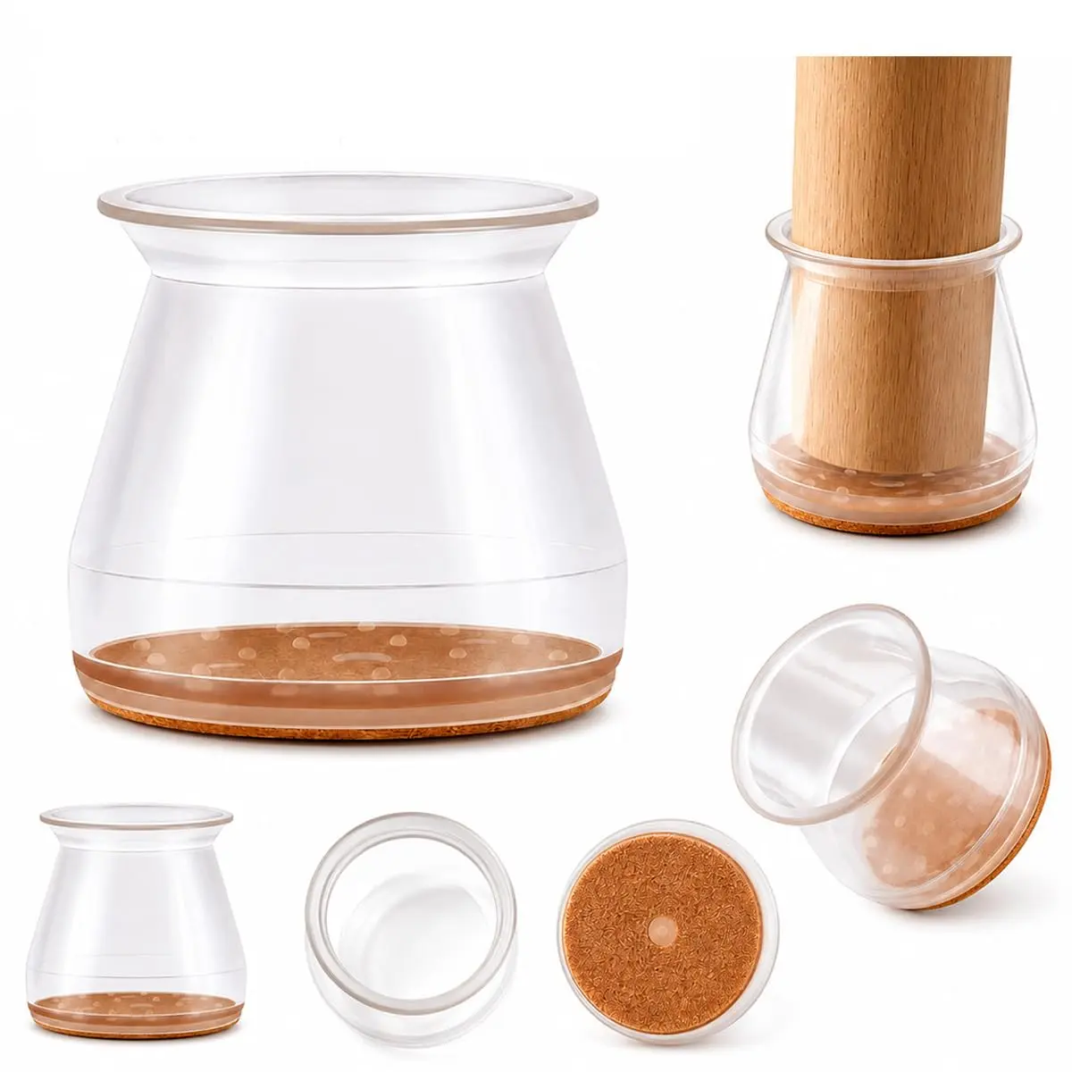 Kit C/32 Protetor de Silicone Com Feltro Para Pés de Cadeira, Mesa, Banqueta - Para Móveis de até 4cm | Anti risco, Reduz Ruído, Lavável, Antiderrapante, Fácil de Instalar - 1