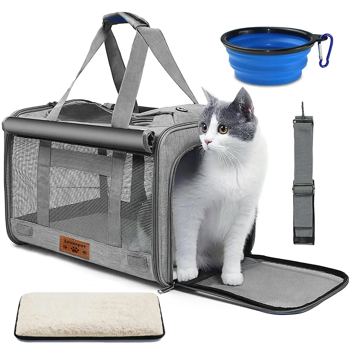 Caixa de Transporte para Gatos 46x30x30cm Dobrável com Alça e Almofada | Bolsa Pet em Oxford Respirável, Até 11 kg, Confortável, Ideal para Viagens